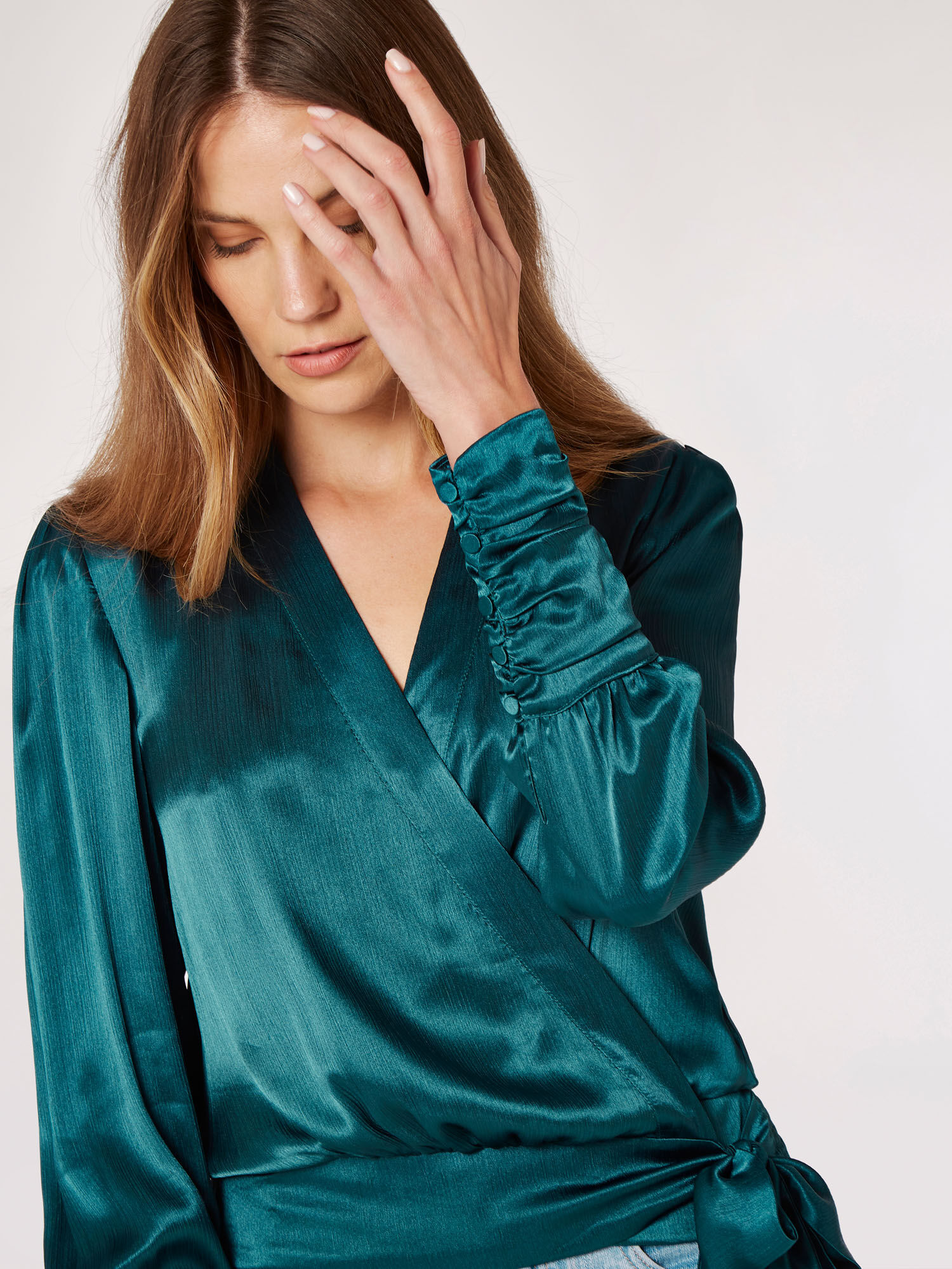 Satin crossover blouse outlet