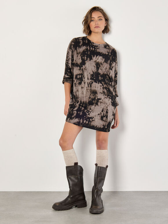 Tie Dye Knit Mini Dress, Stone, large