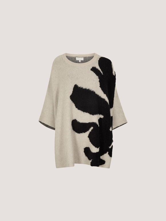 Abstract Flower Oversized Cape Jumper, Stone, large