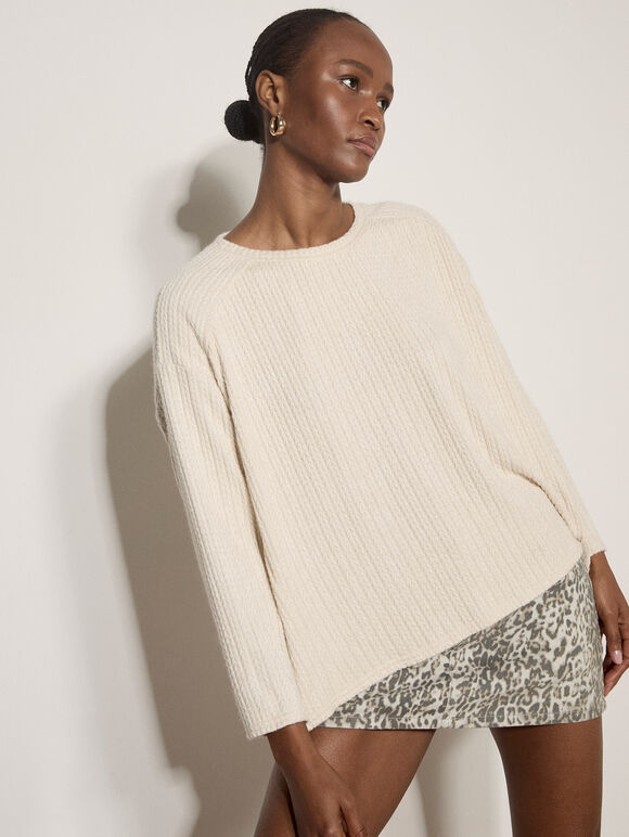 Jacquard Knit Jersey Top, Stone, large