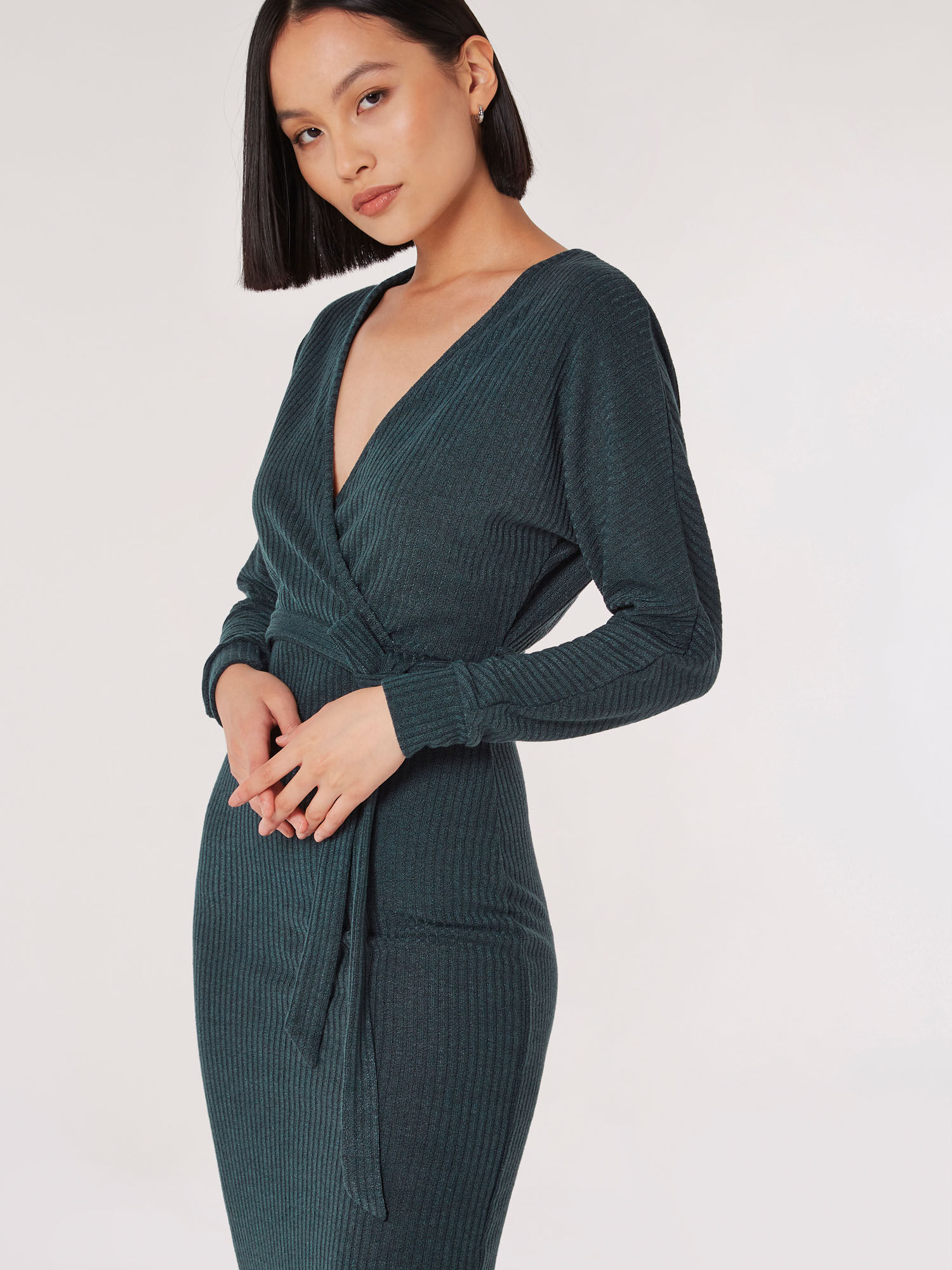Rib knit wrap dress hotsell
