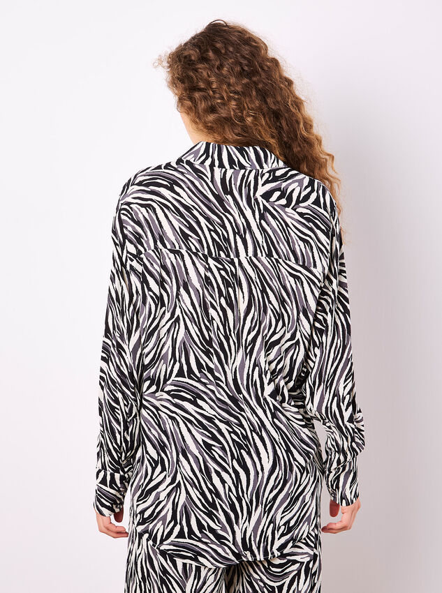 Zebra Print High-Low Shirt, Stone, large