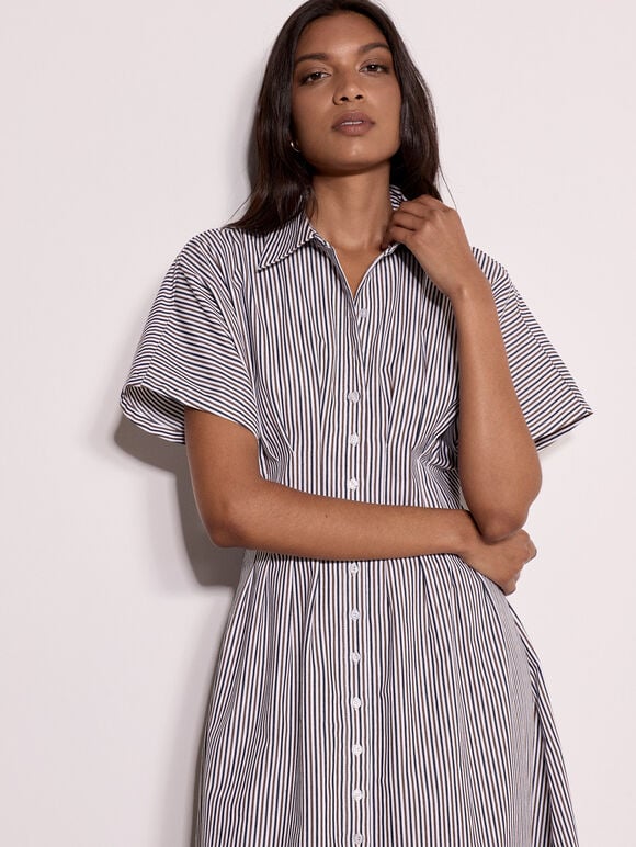 Stripe Structured Shirt Midaxi Dress, White, large