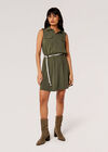 Sleeveless Shirt Mini Dress, Khaki, large