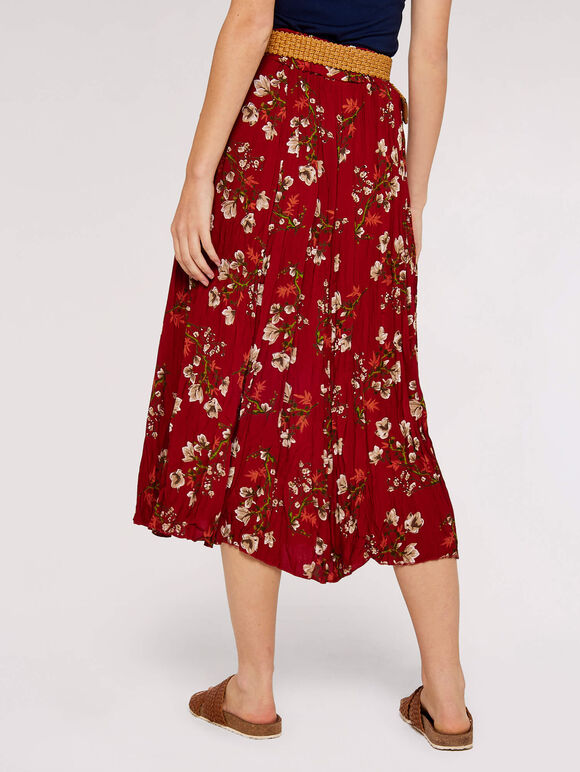 Blossom  Belted Midi Skirt, Red, large