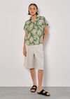 Linen Blend Shell Print Shirt, Green, large