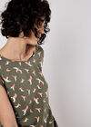 Bird Print Graphic Woven T-Shirt, Khaki, large