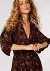 Block Print Leaf Mini Dress, Burgundy, large