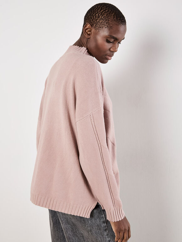 Rhinestone Embellished Fine Knit Jumper, Pink, large