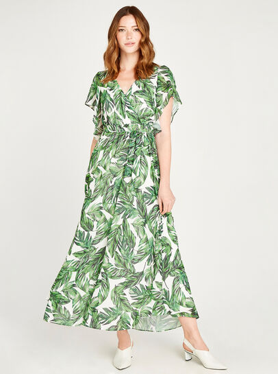 Tropical Leaf Kimono Maxi Dress
