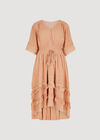 Dobby Ruffle Tiered Midi Dress, Coral, large
