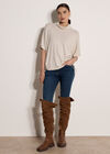 Roll Neck Oversized Top, Stone, large