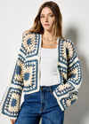 Hand-Knit Crochet Squares Cardigan, Cream, large