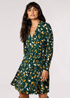 Silhouette Leaf Wrap Mini Dress, Green, large
