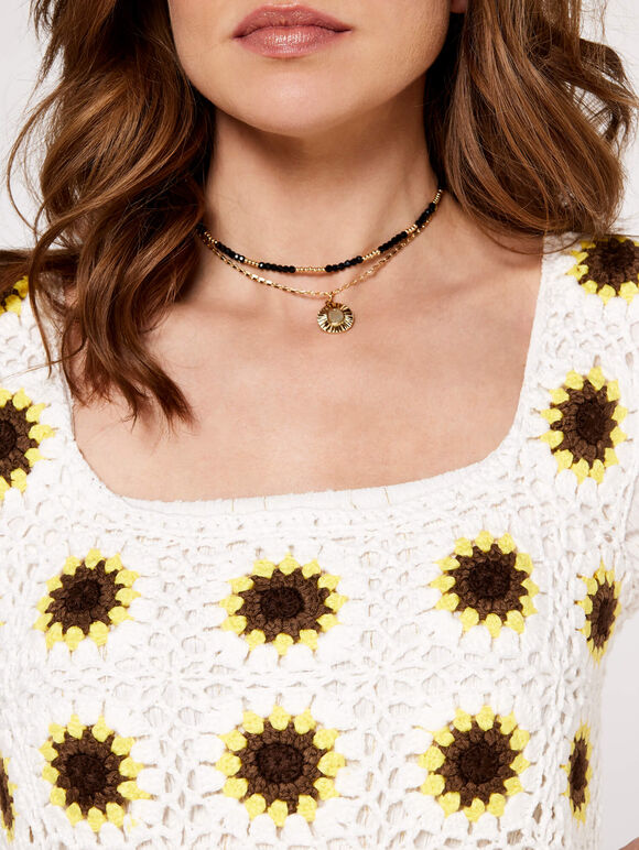 Sunflower Crochet Sleeveless Top, Yellow, large