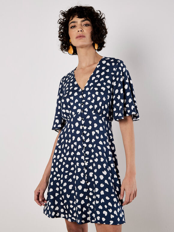 Painterly Hearts Mini Dress, Navy, large