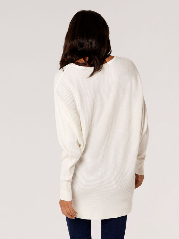 Batwing Longline Ribbed Jumper Apricot Clothing