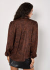 Animal Print Self Stripe Satin Shirt, Rust, large