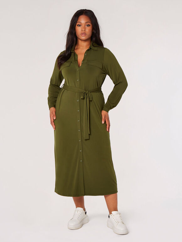 Curve Jersey Shirt Midi Dress, Khaki, large