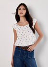 Ditsy Floral Pointelle Bubble Hem Top, Cream, large