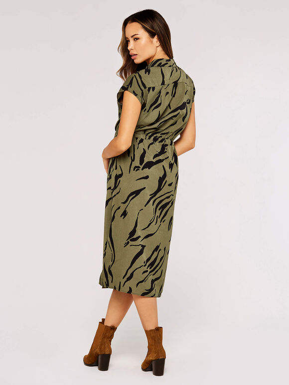 Swirl Shirt Midi Dress, Khaki, large