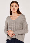 Aran And Mixed Knit Crop Top, Grey, large