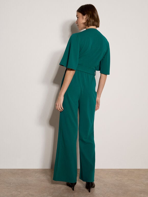 Jersey Crepe Straight-Leg Jumpsuit, Green, large