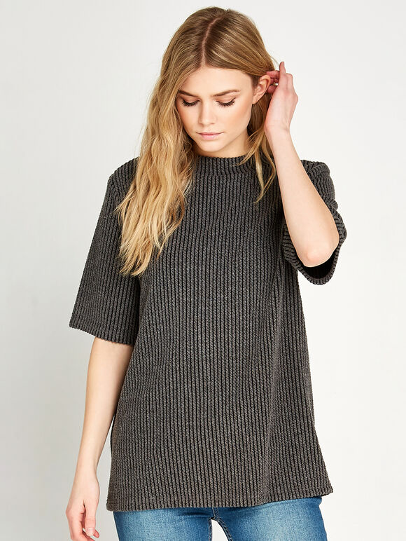 Entwined Lines Rib Mock Neck Top, Grey, large