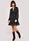 Paisley Long Sleeve Ruffle Dress, Green, large