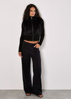 Faux Fur Ribbed Knit Cardigan, Black, large