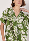 Tropical Leaf Print Satin T-Shirt, Green, large