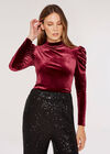 Ruched Shoulder Velvet Top , Burgundy, large