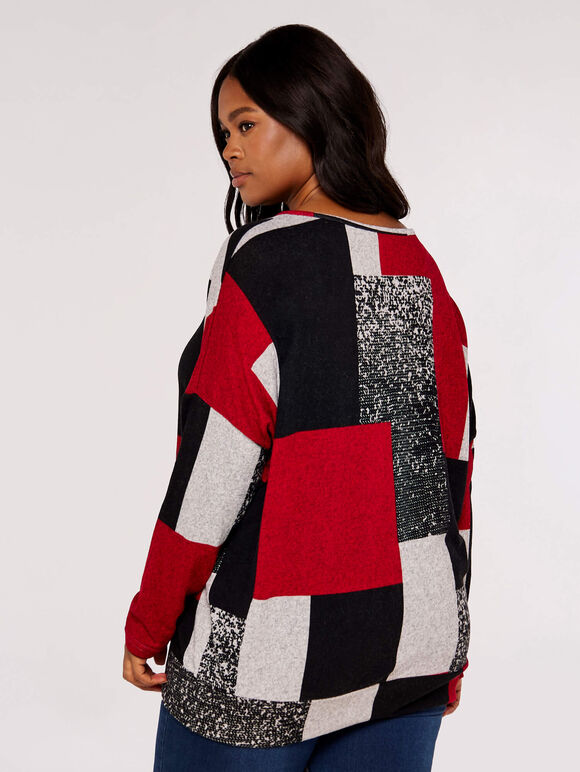 Curve Colourblock Oversized Top, Red, large