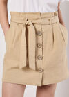 Paper Bag Button-Down Mini Skirt, Stone, large