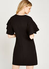 Black Ruffle V-Neck Shift Dress, Black, large