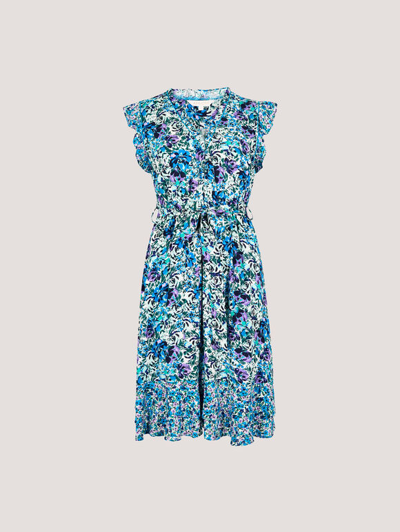 Ditsy Floral Ruffle Mini Dress, Blue, large