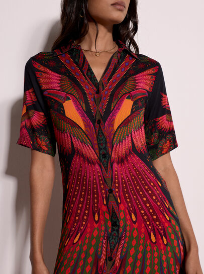 Toucan Tropical Shirt Midi Dress