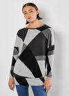 Geo Colour Block Knitted Top, Grey, large