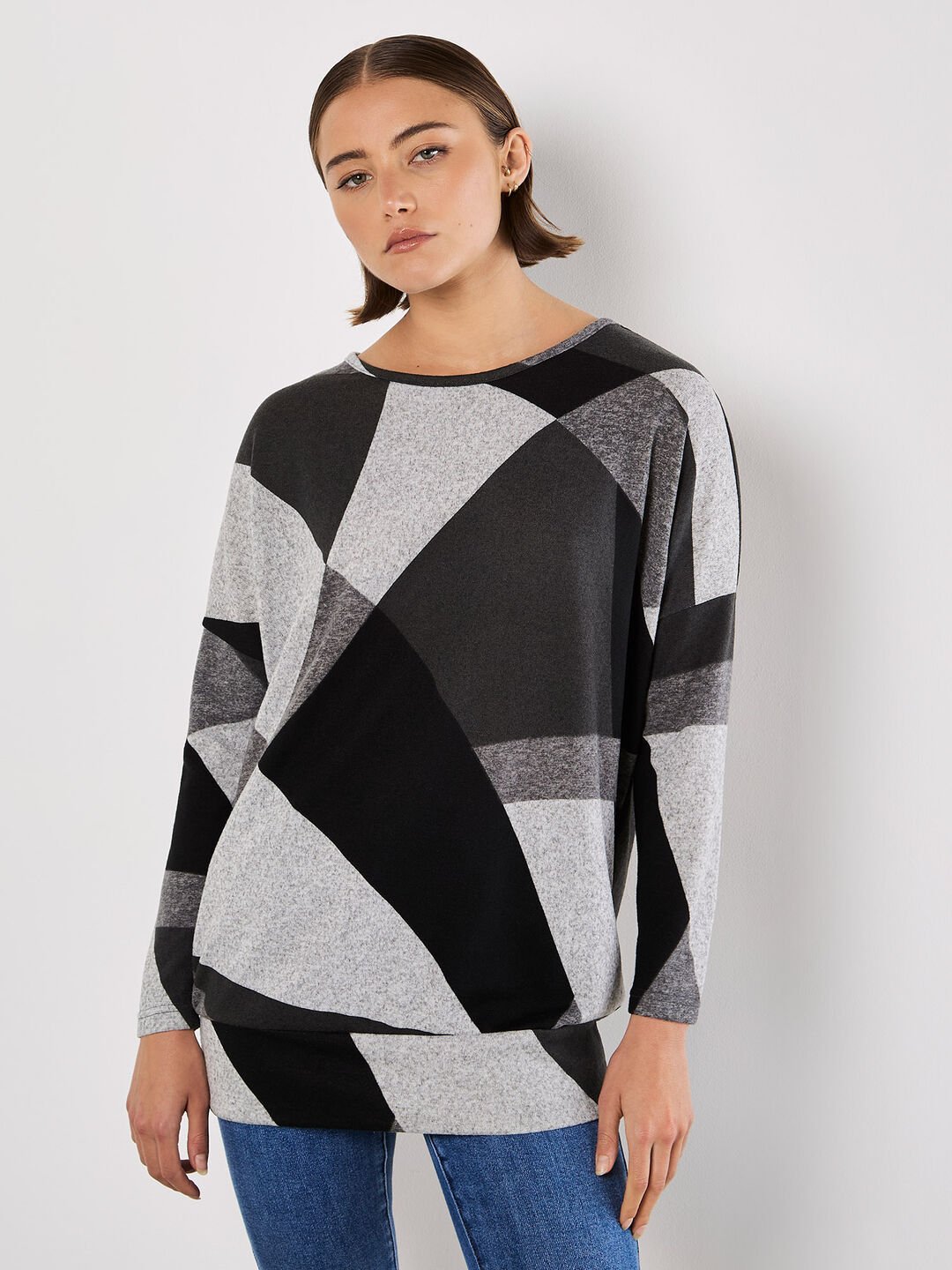 Image of Geo Colour Block Knitted Top