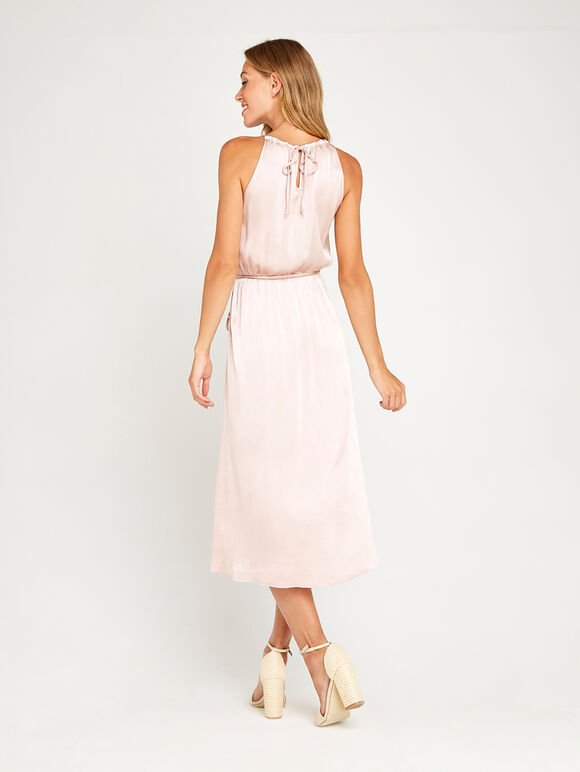 Halter Neck Wrap Dress, Pink, large