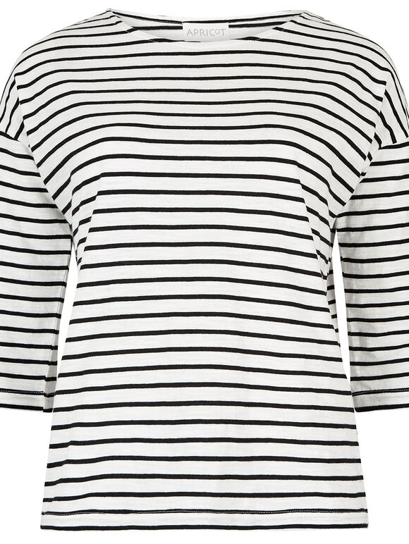 Nautical Stripe Slub Boxy Top, Black, large