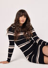 Stripe Ribbed Knit Mini Dress, Black, large