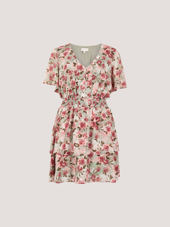 Watercolour Floral Chiffon Mini Dress, Mint, large