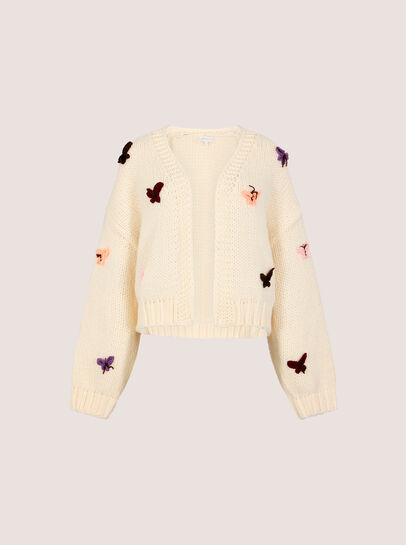 Chunky Knit Butterfly Applique Cardigan