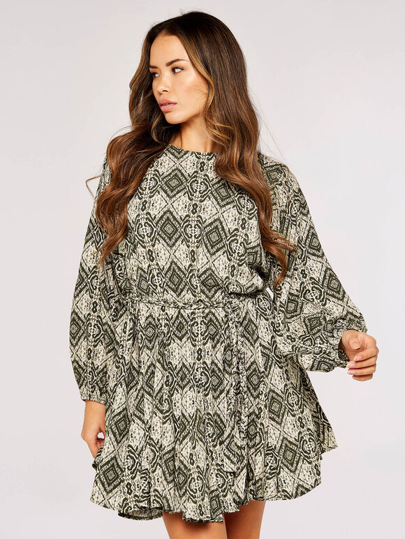 Ikat Mini Dress, Khaki, large