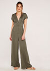 Button Down Wide Leg Jumpsuit, Khaki, large
