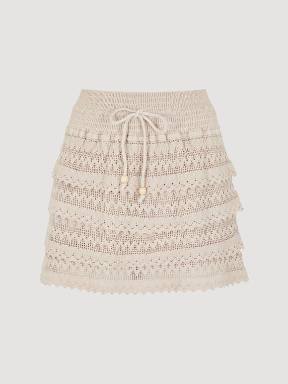 Cotton Crochet Zig Zag Tiered Skort, Stone, large
