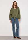 Cotton Oversized Tie Hem Top, Khaki, large