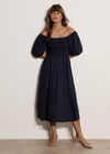 Smocked Bardot Maxi Dress, Navy, large