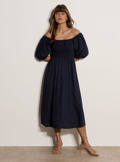 Smocked Bardot Maxi Dress